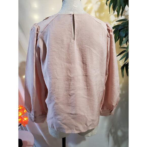 Express NWT Modal Balloon Puff Sleeve Pink Blouse Womens Size S Keyhole Neck - Picture 4 of 11